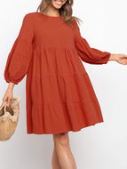 Cotton Linen Lantern Sleeve Dress