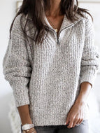 Autumn and Winter Zipper Pullover Long Sleeve Loose Sweater