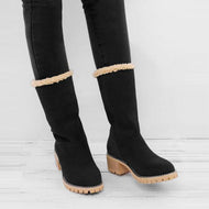 Plain Mid Heeled Velvet Round Toe Casual Mid Calf High Heels Boots