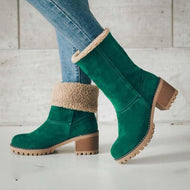 Plain Mid Heeled Velvet Round Toe Casual Mid Calf High Heels Boots