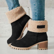 Plain Mid Heeled Velvet Round Toe Casual Mid Calf High Heels Boots