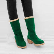 Plain Mid Heeled Velvet Round Toe Casual Mid Calf High Heels Boots