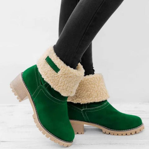 Plain Mid Heeled Velvet Round Toe Casual Mid Calf High Heels Boots