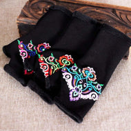 Ethnic Style Embroidery and Velvet Long Half-finger Gloves with Sleeves