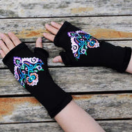 Ethnic Style Embroidery and Velvet Long Half-finger Gloves with Sleeves