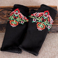 Ethnic Style Embroidery and Velvet Long Half-finger Gloves with Sleeves