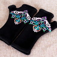 Ethnic Style Embroidery and Velvet Long Half-finger Gloves with Sleeves