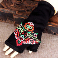 Ethnic Style Embroidery and Velvet Long Half-finger Gloves with Sleeves