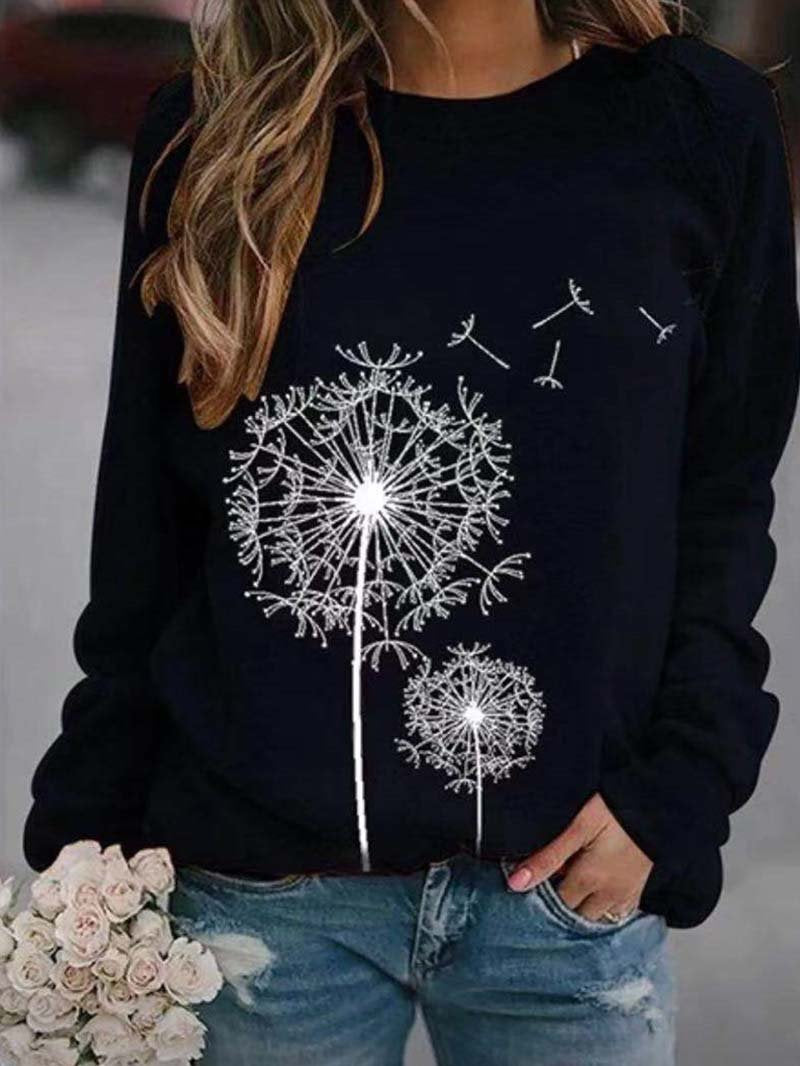 Dandelion Print Long-sleeved Casual Loose Sweater