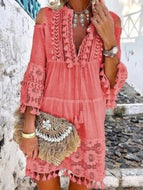 Summer V-Neck Lace Fringe Beach Dress