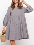 Cotton Linen Lantern Sleeve Dress