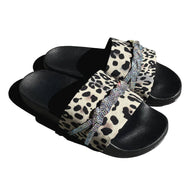 Leopard Print Sandals Flat Bottom Large Size European and American Wear Bright Diamond Slippers