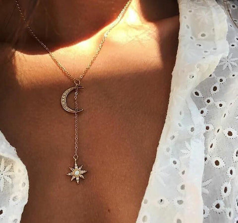 Vintage Two-tone Moon and Sun Necklace