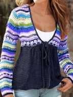 V Neck Tribal Knitted Long Sleeve Sweater