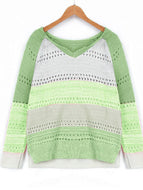 Autumn/Winter New Color Matching Hollow Loose V-neck Sweater