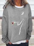 Cat Print Casual Sweatshirt Tops