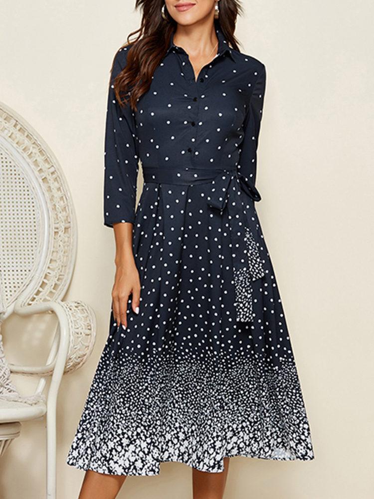 Retro Polka Dot Lapel Dress