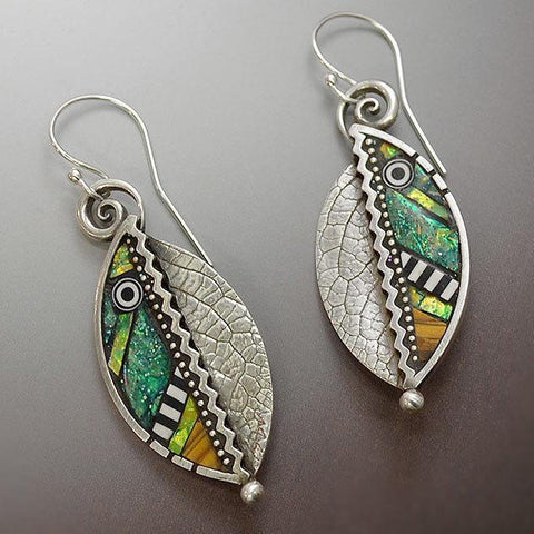 Abstract Iridescent Green Leaf Earrings