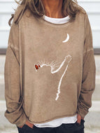 Cat Print Casual Sweatshirt Tops