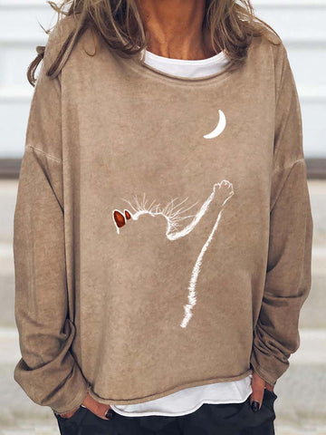 Cat Print Casual Sweatshirt Tops