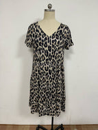 Summer Leopard Print V-Neck Short Sleeve Loose Oversized Dress