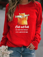 Cat Print Hooded Sweatshirt