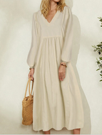 Cotton and Linen Loose Lantern Sleeve Dress