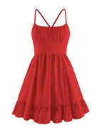 Summer New Sexy Suspenders Open Back Ruffle Dress