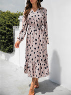 Polka Dot Print Slit Long Dress