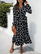 Polka Dot Print Slit Long Dress