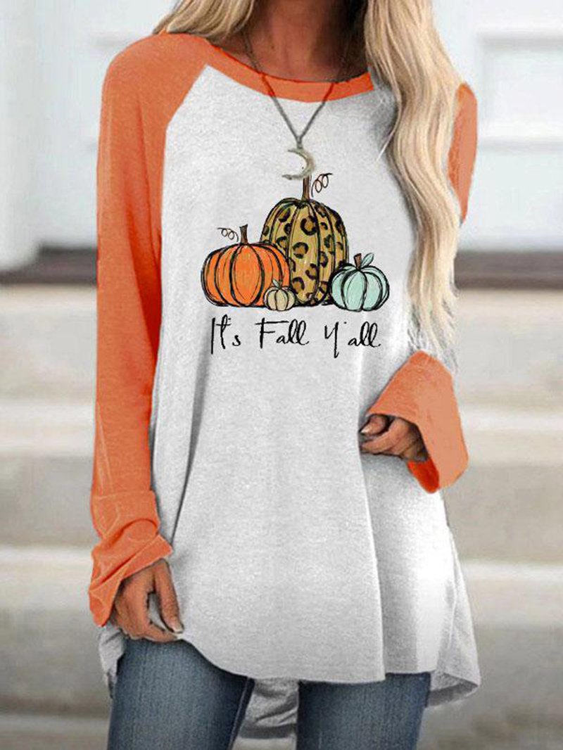 Round Neck Color Matching Halloween Funny Print Long-sleeved Loose Long T-shirt