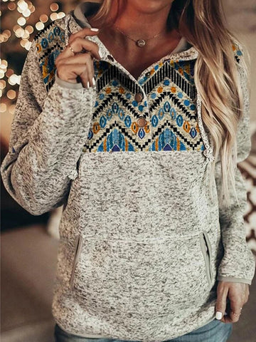 Printed Long Sleeve Pullover Hooded Sweatshirt Tops-1