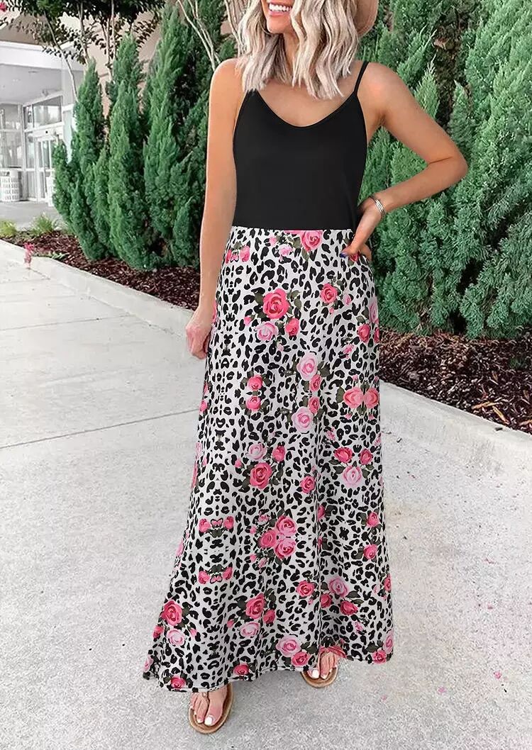 Summer New Leopard Print Women's V-Neck A-Line Skirt