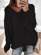 Women's Casual Fashion Loose V-neck Drawstring Sweater