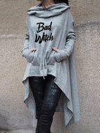 BAD WITCH Printed Hooded Long Sleeve Pocket Casual Loose Sweater