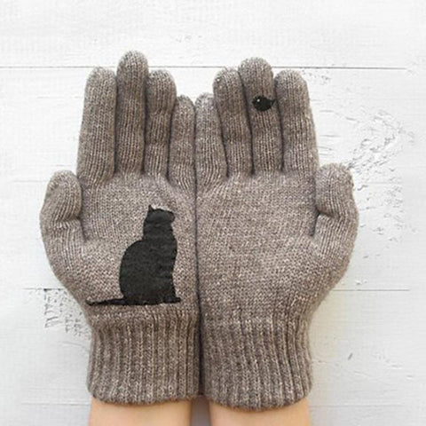 Kitty Bird Printed Gloves In Autumn and Winter