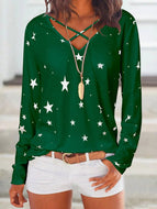 Star Print V-neck Top