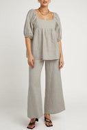 Bubble Sleeve Tops Wide Legs Pants