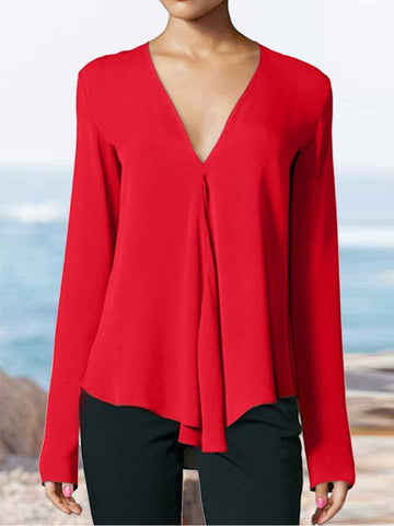 V-neck Long Sleeve Loose Chiffon Shirt