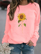 Fashionable Sunflower Print Long Sleeve  Top Sweatshir