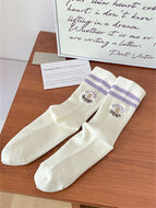 Solid Color Casual White Cotton Socks