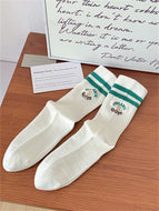 Solid Color Casual White Cotton Socks