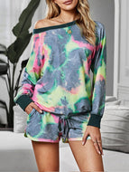 Women Home Wear Two-piece Casual Tie-dye Pajamas Suit