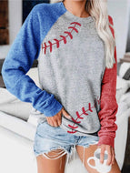 Women's Fall Loose Round Neck Color Blocking Fashion Print Sweatshirt