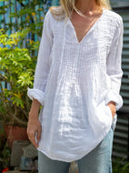 Oversized Cotton And Linen Long-sleeved Top