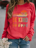 Printed Loose Crew Neck Sweatshirt-Rainbow Letter