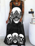 New Women's Punk Skull Print Loose Plus Size Lace-Up Dress