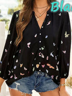 Butterfly Long-sleeved Lapel Ladies Shirt