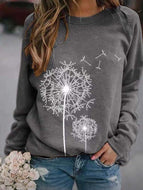 Dandelion Print Long-sleeved Casual Loose Sweater