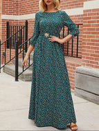 Floral Lace Retro Green Long Dress